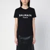 Balmain Black Crewneck T-shirt With Logo Print And Golden Buttons In Jersey Woman In Black