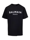 Balmain Black Crewneck T-shirt With Logo Lettering On The Front In Cotton Man