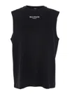 Balmain Black Crewneck Sleeveless Top With Logo Lettering Embroidery On The Front In Cotton Man In Black