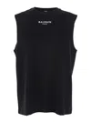 Balmain Black Crewneck Sleeveless Top With Logo Lettering Embroidery On The Front In Cotton Man