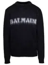 Balmain Black Crewneck Sweater With Maxi Logo Lettering On The Front And Brushed Effect In Wool Blen In Multicolor
