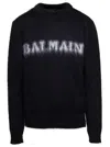 Balmain Black Crewneck Sweater With Maxi Logo Lettering On The Front And Brushed Effect In Wool Blen