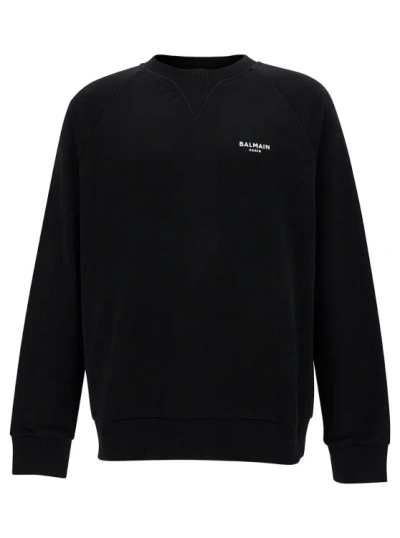 Balmain Black Crewneck Sweatshirt With Contrasting Logo Print At The Front In Cotton