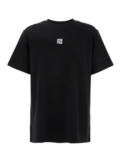 Balmain Black Crewneck T-shirt With Logo Detail Embroidery On The Front