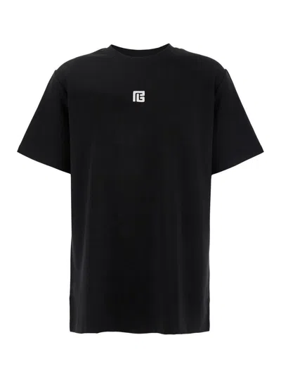 Balmain Black Crewneck T-shirt With Logo Detail Embroidery On The Front