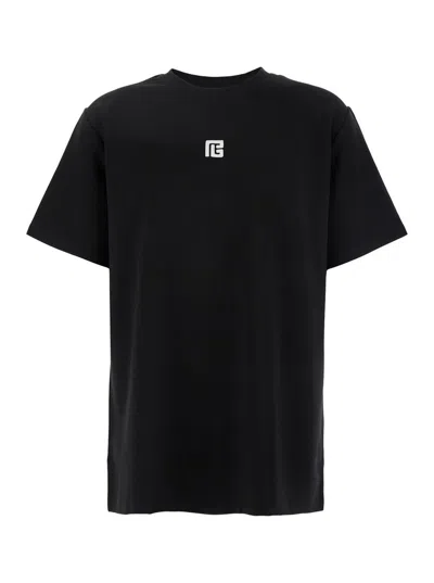 BALMAIN BLACK CREWNECK T-SHIRT WITH LOGO DETAIL EMBROIDERY ON THE FRONT IN COTTON BLEND MAN
