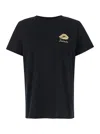 Balmain Black Crewneck T-shirt With Logo Detail On The Front In Nero/oro