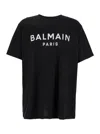 Balmain Black Crewneck T-shirt With Logo Lettering On The Front In Cotton Man In Black