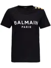 Balmain Black Crewneck T-shirt With Logo Print And Golden Buttons In Jersey Woman In Black