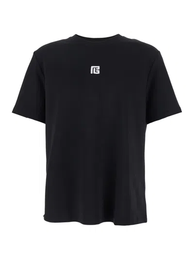 Balmain Black Crewneck T-shirt With Logo Print On The Front In Cotton Man