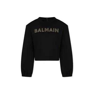 Balmain Kids' Black Crop Sweatshirt For Girl With Logo