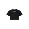 Balmain Logo-embroidery Cropped T-shirt In Black
