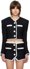 Balmain Black Cropped Blazer In Eab Noir/blanc