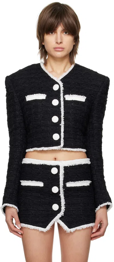 Balmain Black Cropped Blazer In Eab Noir/blanc