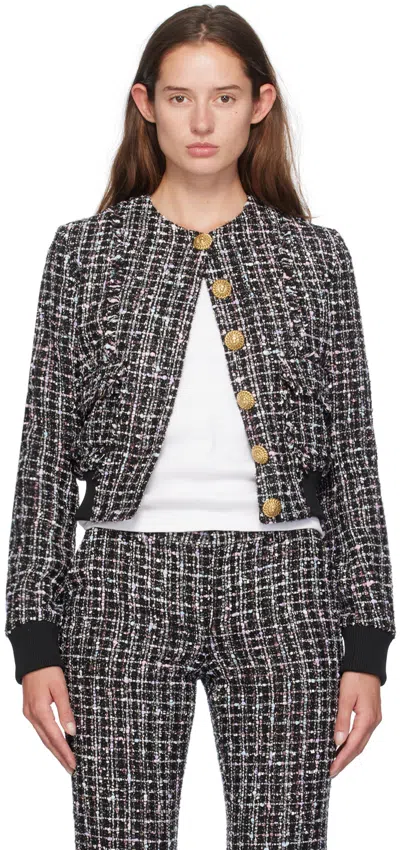 Balmain Tweed Jacket Long Sleeves Frayed Edges In Multi