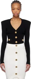 Shop Balmain Black Cropped Knit Cardigan In 0pa Noir