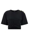Balmain Knotted Crop T Shirt In Black