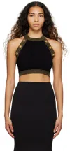 Balmain Black Cropped Tank Top In Ead Noir/or (ead)