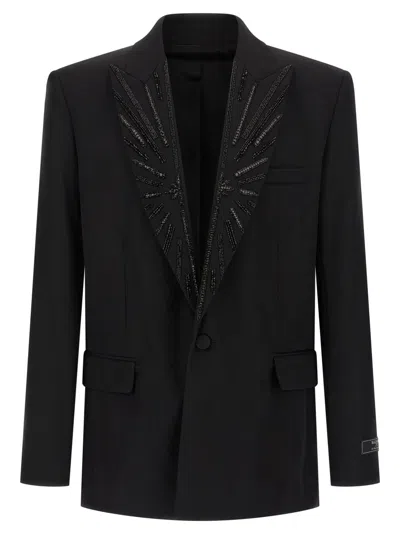 BALMAIN MEN BLACK CRYSTAL BLAZER, 44 LUXURY BLAZERS FOR MEN DARVEYS