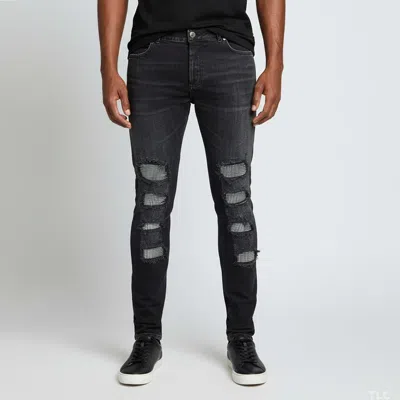 Pre-owned Balmain Black Crystal Embellished Distressed Denim Jeans L/waist 34"