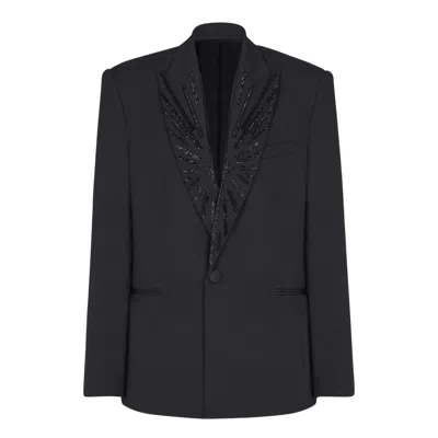 Balmain Black Crystal Lapel 1 Button Jacket