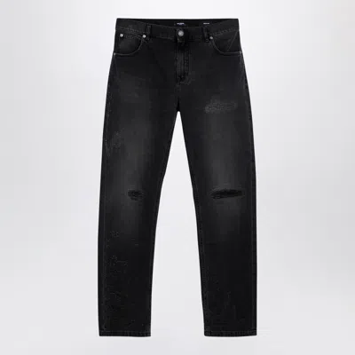 Balmain Black Denim Jeans With Wear Men
