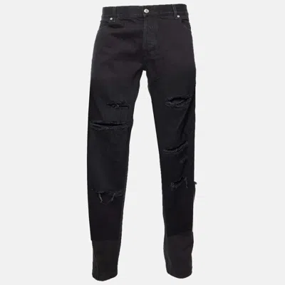 Pre-owned Balmain Black Distressed And Ripped Denim Straight Jeans M/waist 34"