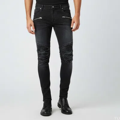 Pre-owned Balmain Black Distressed Denim Slim Fit Biker Jeans M/waist 32"