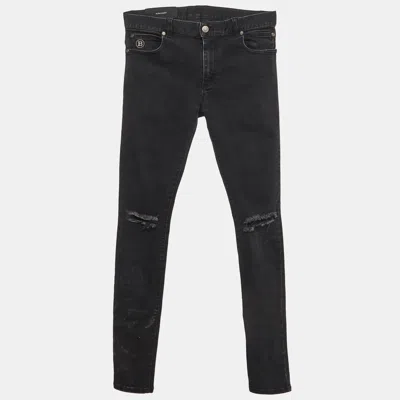 Pre-owned Balmain Black Distressed Denim Ultra Skinny Jeans S/waist 31"