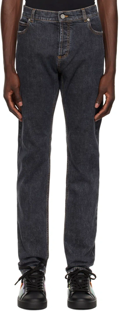 Balmain Black Distressed Jeans In 0pc Noir Délavé