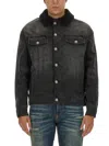 Balmain Distressed Shearling Collar Jacket In Black