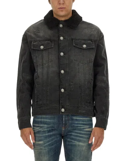 BALMAIN MEN BLACK DISTRESSED SHIRT COLLAR JACKET, M LUXURY JACKETS FOR MEN DARVEYS