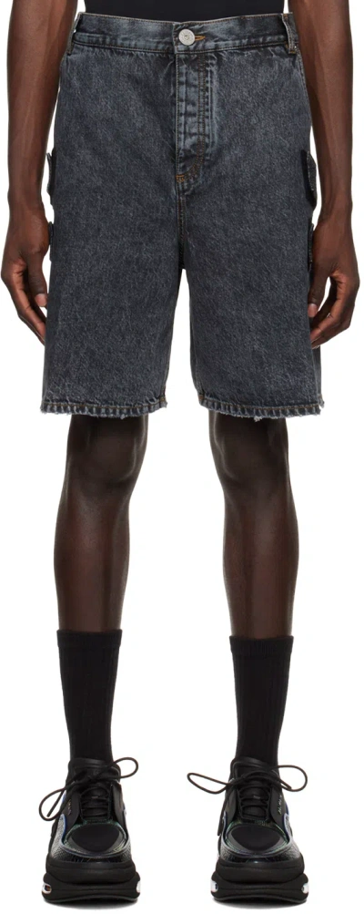 Balmain Black Distressed Shorts In 0pc Noir Délavé
