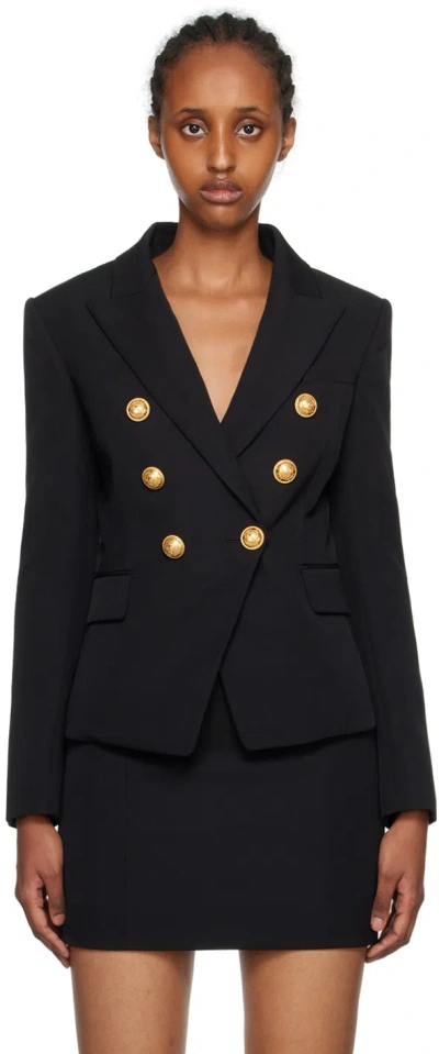 Balmain Black Double-breasted Blazer In 0pa Noir