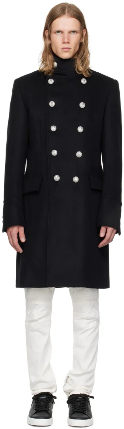 BALMAIN BLACK DOUBLE-BREASTED COAT