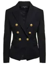 Balmain Black Double-breasted Jacket With Branded Buttons And Asymmetric Cut In Wool Woman In Black