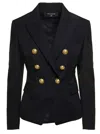 Balmain Black Double-breasted Jacket With Branded Buttons And Asymmetric Cut In Wool Woman In Black