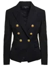 Balmain Black Double-breasted Jacket With Branded Buttons And Asymmetric Cut In Wool Woman In Multicolor