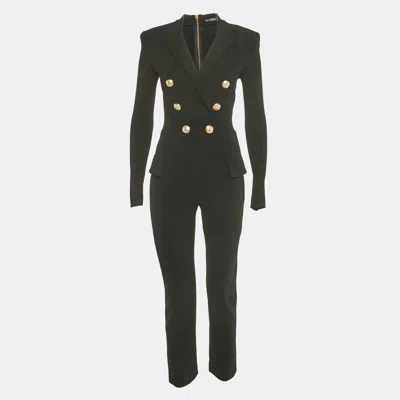Pre-owned Balmain Black Double Breasted Jersey Tailored Jumpsuit S
