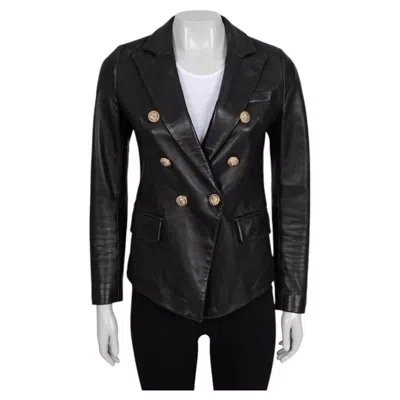 Pre-owned Balmain Black Double-breasted Leather Jacket Size Fr 40, Very Good
