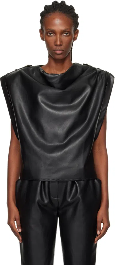 Balmain Cropped Eco-leather Draped Top In Black