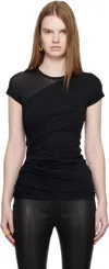 Balmain Black Round Neck Draped Design T-shirt In Black