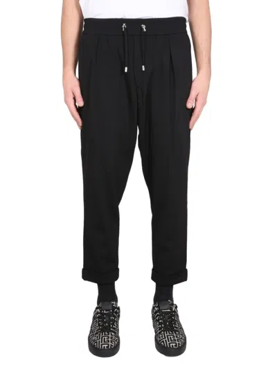 BALMAIN MEN BLACK DRAWSTRING TROUSERS