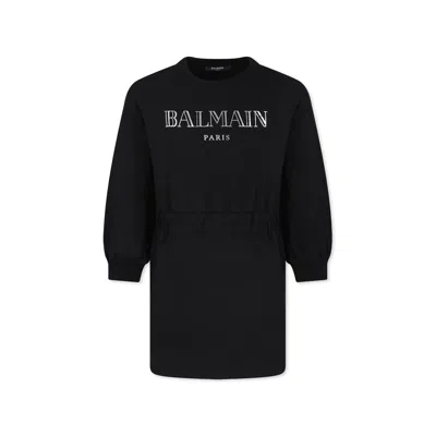 Balmain Kids' Black Dress For Girl With Logo