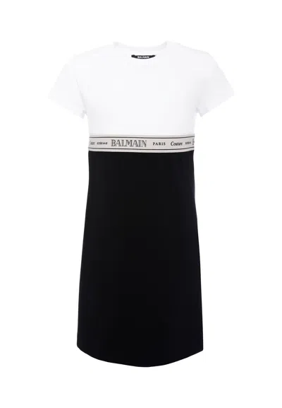 Balmain Kids' Black Dress For Girl With Logo In Multi
