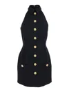 Balmain Black Dress With Pointed Collar And Logo Buttons On The Front In Wool Woman