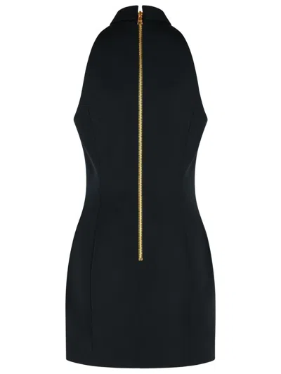 Balmain Black Dress With Pointed Collar And Logo Buttons On The Front