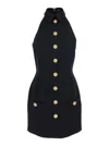 Balmain Black Dress With Pointed Collar And Logo Buttons On The Front In Wool Woman In Black