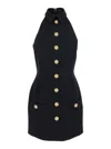 Balmain Black Dress With Pointed Collar And Logo Buttons On The Front In Wool Woman In Black