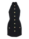 Balmain Black Dress With Pointed Collar And Logo Buttons On The Front In Wool Woman